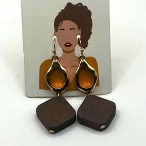 Gold and Brown Teardrop Earrings